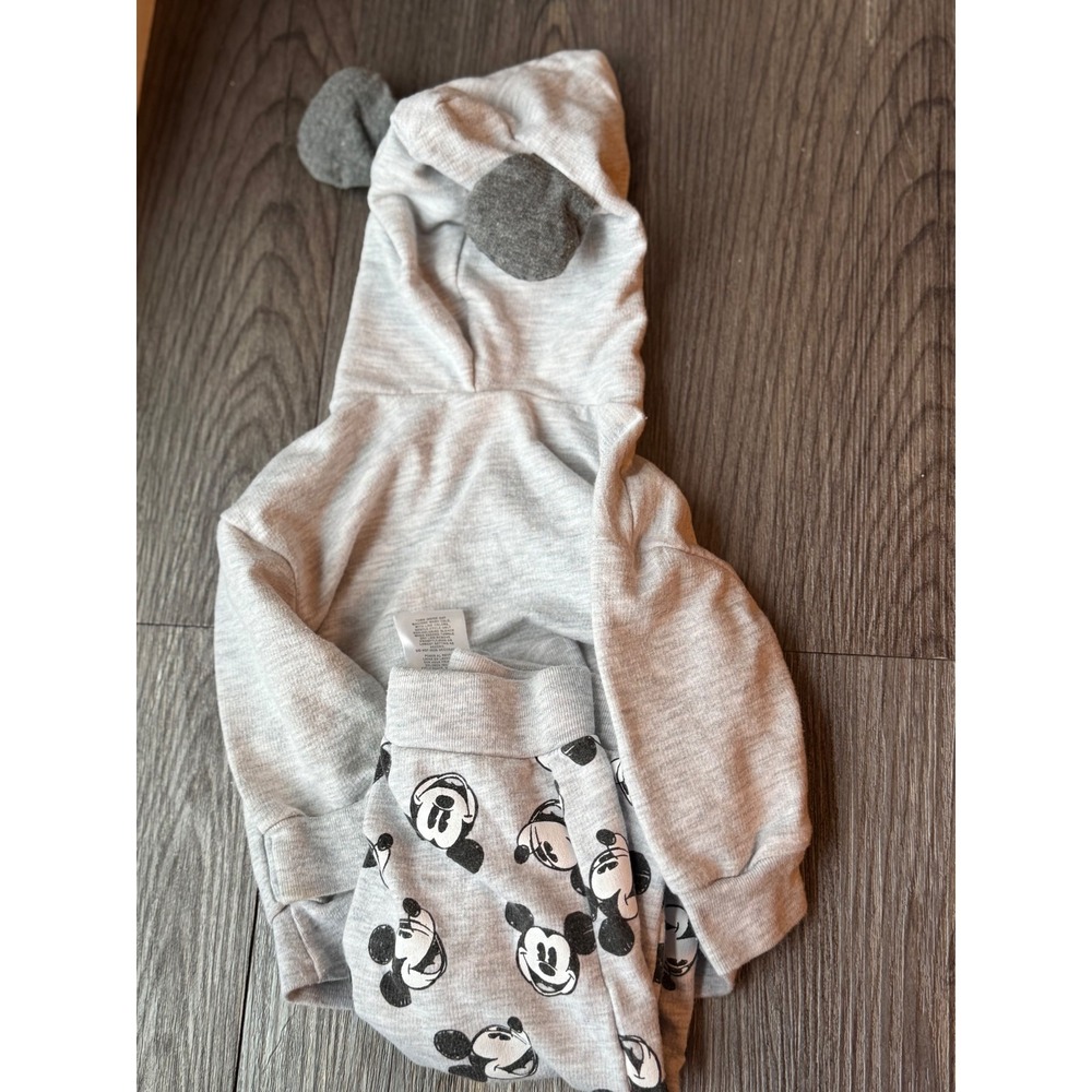 Disney Mickey Mouse Baby Boys Gray Hoodie and Joggers Set with Ears size12 month - Picture 3 of 4